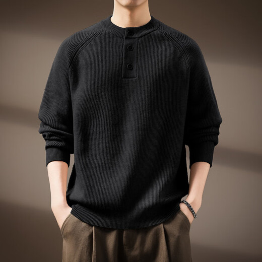 Bmuvlss high-end brand men's American retro Henry collar men's sweater 2025 autumn and winter new loose sweater for men oatmeal color M suitable for 110-130Jin Jin equals 0.5 kg