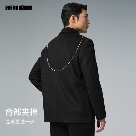 Lilang Woolen Coat Men's Lapel Mid-Length Business Men's Woolen Coat Winter Wool Coat Men 2025 New Black (G5DYR8211Y) XL 175/92A