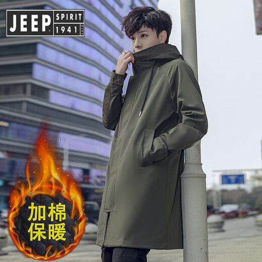 JEEP SPIRIT Мужская ветровка Jeep на весну и осень средней длины, зеленое повседневное пальто в стиле милитари, новое пальто 2025 года, мужское стильное тонкое зеленое пальто в стиле милитари, тонкое XL на весну и осень