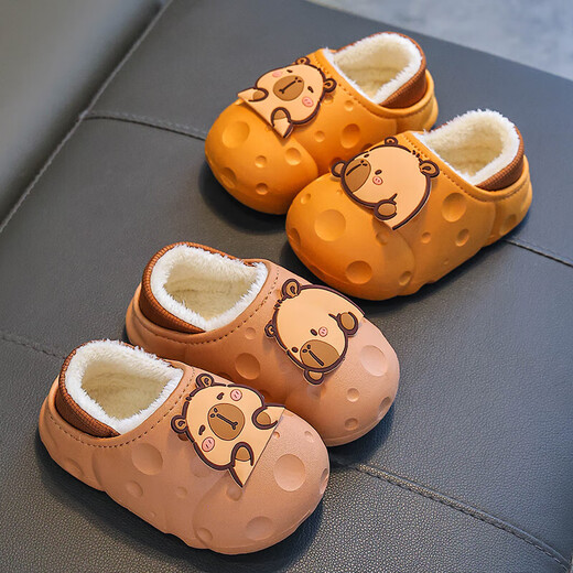 Kapibala children's cotton slippers feel like stepping on shit, boys winter cartoon cute non-slip indoor bathing soft-soled slippers orange slippers 12 28/29 size (shoe length 17CM suitable for feet 16
