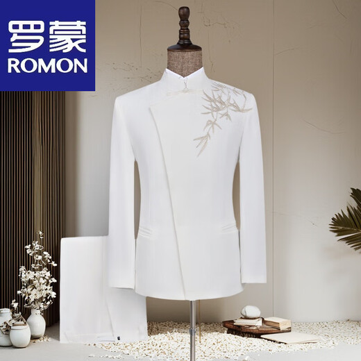 ROMON white new Chinese tunic suit men's national style uniform high-end stage performance clothing host suit suit men white 2XL