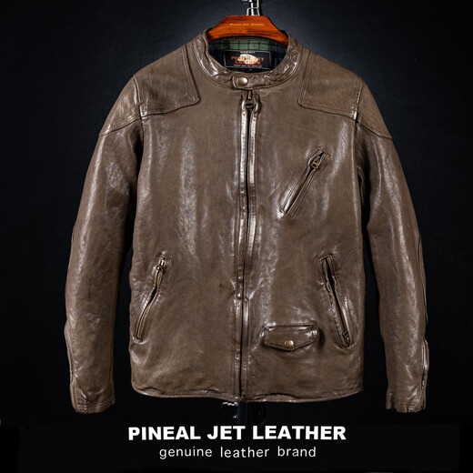 PJL New Men's Fashion Genuine Leather Casual Retro Stand Collar Washed Distressed Sheepskin Venom Black M (130Jin Jin is equal to 0.5kg or less)