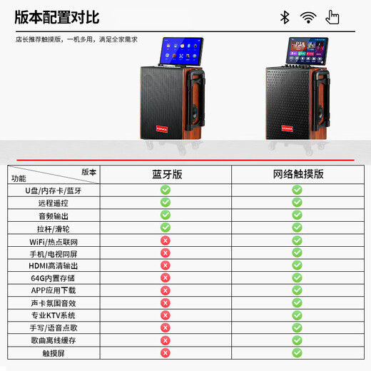 Konka family ktv audio set outdoor square dance audio with display screen home mobile karaoke live performance speaker high volume karaoke machine touch screen integrated karaoke machine Bluetooth version + 2 microphones + 64GU disk