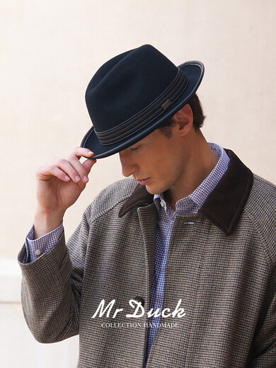 Mr DUCKMr DUCK25 Winter Australian Superfine Wool Top Hat Men's Foldable British Jazz Hat Sheepskin Hatband Meteorite Black 100 Wool XL Suitable for Head Sizes Over 60, Head Size Shot