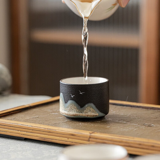 Wanjiaquan Tea Cup Souvenir Ceramic Tea Water Separation Tea Set Master Cup Men's Tea Special Corporate Employees Gift Straight Chinese Style Four-piece Set-Gift Box for Mid-Autumn Festival Gifts for Elders