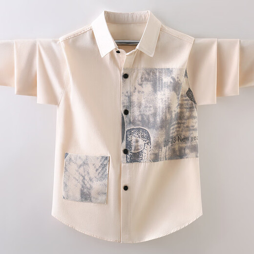 Hengyuanxiang boys' shirt pure cotton long-sleeved spring children's lapel printed shirt baby middle and large children plus velvet thickening modern style blue gray 170 cm