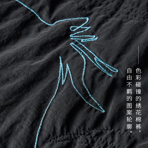 Rishuo Thinsulate cotton five-quarter shorts women's 2025 autumn and winter popular outer wear elastic high-waisted a-line embroidered casual pants Yuma black L