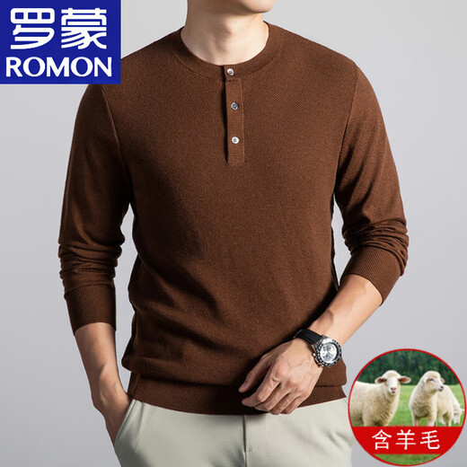 Luo Meng high-end wool sweater solid color Henry collar pullover sweater for men in autumn and winter, simple and light luxury temperament, black M 165/80A