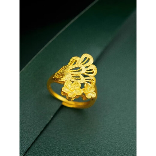 Keshan gold phoenix tail gold flower ring fashionable temperament 24K flower ring live mouth full gold plated index finger ring phoenix tail gold