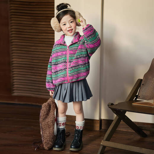 LUSON Xiao O Bao Okids children's clothing baby striped plush jacket for women super good-looking 2025 winter clothing girls polar fleece jacket