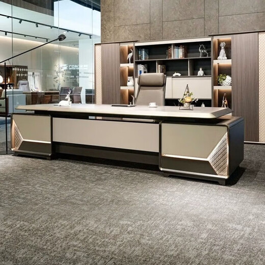 Boss desk CEO desk simple modern office furniture high-end light luxury executive desk table and chair combination LED light 2.4 meters boss desk short cabinet