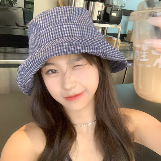 
Japanese fisherman hat for women in summer new style small fresh checked curly edge sun protection hat wide brim small basin hat green