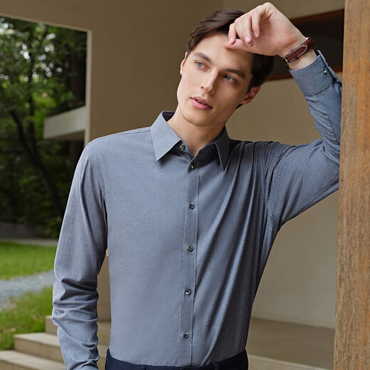 雅戈尔长袖衬衫男士棉混纺面料绒感饱满纯色衬衫温暖舒适2025新品合款 藏青VLRM119689FJA 42 （180/100A）