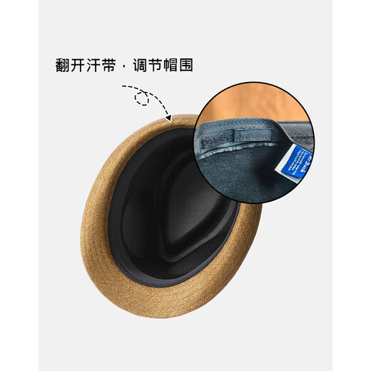 Mr DUCK British Gentleman Hat Curly Top Hat Middle-aged Jazz Hat High-end Hat Men's Summer Sunscreen Straw Hat Large Head Circumference Brown (Adjustable Hat Circumference)-MS13014 M (Suitable for 56-58cm head circumference)