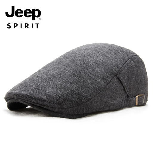 JEEP Autumn and Winter Hat Men's Cotton Peaked Hat Korean Version Light Board Solid Color Painter's Beret Women's Black One Size Adjustable
