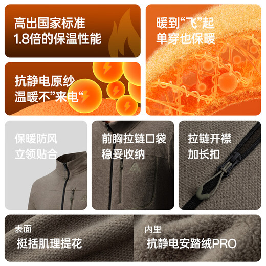 ANTA Fire Shell丨Lightweight Warm Outdoor Stand Collar Fleece Jacket Men's 25 New Antistatic Jacket Jacket Tops Pine Green-2 M (Male 170)