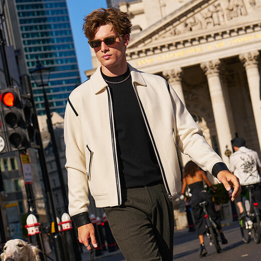 
Mr. Cloth Micro-Silhouette Fashion Stitching Jacket Men's Wool Jacket 2025 Autumn and Winter New Casual Men's Top PT16770 Ivory White 3XL (190)