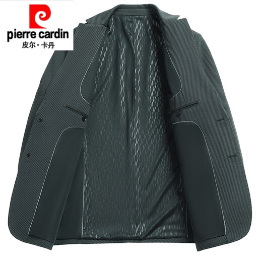 皮尔卡丹高档羊毛西服外套男士秋季新款毛呢西装男商务丝绒休闲修身单西男 墨绿色 170/M