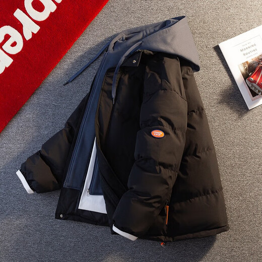 Fake two-piece hooded cotton coat for men in autumn and winter new thickened and loose Jinjiang feather cotton coat and bread fleece jacket for men Khaki XL