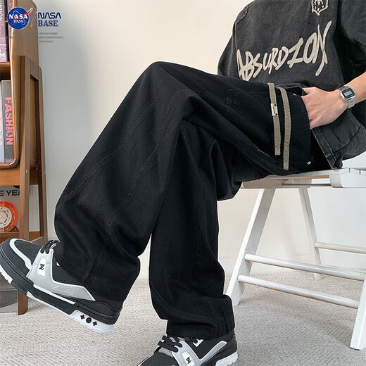 
NASA BASE American jeans men's summer new trendy brand straight loose large-size wide-leg pants casual trousers JYF-2575 gray and blue 7XL