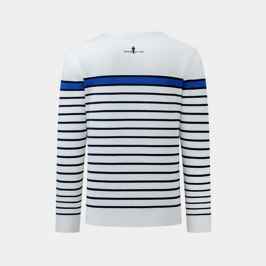 Biyinlefen Wool Knitted 2025 Autumn New Casual Contrast Color Positioning Stripe Skin-Friendly Round Neck Wool Sweater Men's Top 28 Meters White L (105)