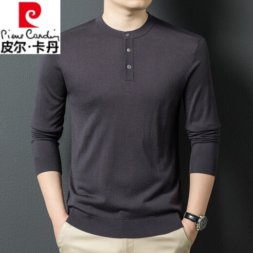 Pierre Cardin high-end brand wool-containing men's long-sleeved T-shirt 2025 spring and autumn new Henry collar casual sweater for men black M 170