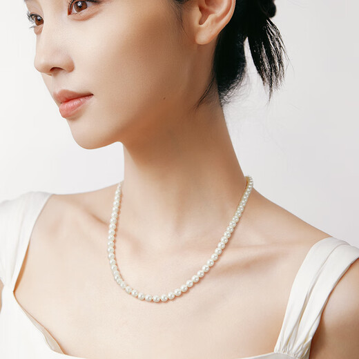 Jingdong Tokyo classic freshwater pearl necklace 7-8mm nearly round, practical Mid-Autumn Festival gift for mom