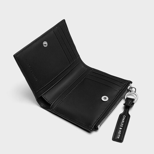 Charles/KEITH25 Autumn Nuevo producto trenzado Billetera corta Billetera CK6-10681212 Noir Black XXS