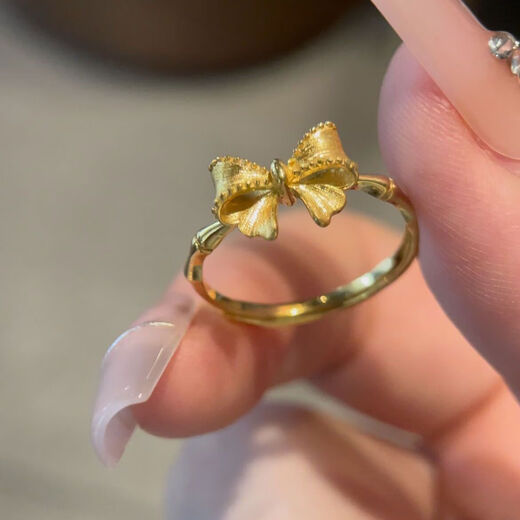 Andralyn wedding engagement ring sand gold bow fugitive princess new bamboo index finger ring niche high-end open ring bow bamboo ring