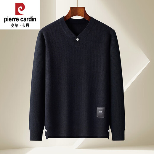 Pierre Cardin 2025 Henry Collar Long Sleeve Sweater Men's Pullover Sweater Bottoming Button Sweetheart Neck Top Autumn and Winter Light Gray XL