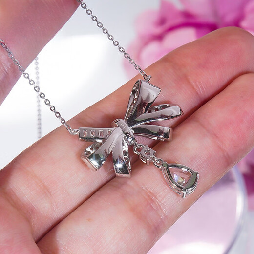 PT950 platinum full diamond bow moissanite necklace light luxury niche design imitation diamond temperament water drop necklace D-E/extreme white 1 carat LC/mirror flawless 40+5cm