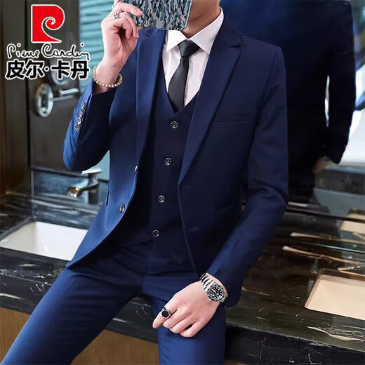 Pierre Cardin high-end suit suit men's business slim suit men's professional formal suit small suit groom's best man wedding dress black double button suit + trousers + shirt free tie XL 175 115-130Jin Jin equals 0.5 kg