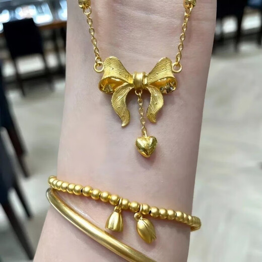 Reza Fake Hardware Set Engagement Props Simulated Three-Gold Table Sand Gold Jewelry Set Five-piece Set Ancient Heritage Bracelet 56 Sizes (Necklace + Ring + Earrings + Bracelet + Bracelet