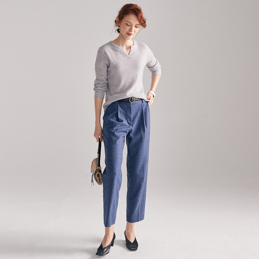 PALUOPO 2025 Exquisite Henry Collar Cashmere Sweater Women's Autumn and Winter Sweater Bottoming Sweater ET19156R White Gray M 160/100