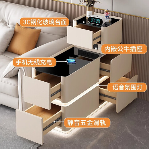 Quanyou Home Same Style You Home Sofa Side Cabinet Smart Light Socket High-Level Living Room 2025 New Light Fashion Model 100*40*85 White Slate Surface Color Direction Message Customer Service