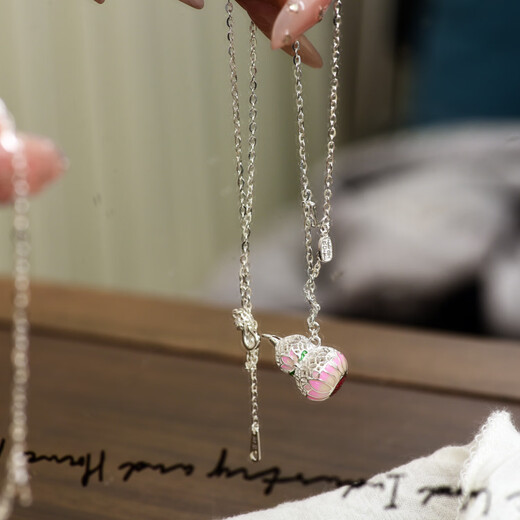 Sterling silver 925 Chinese style enamel gourd necklace