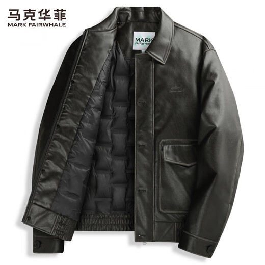 马克华菲鹅绒皮衣夹克男2025秋冬新款潮流防风翻领工装保暖PU外套7002 茶灰绿254 S 165