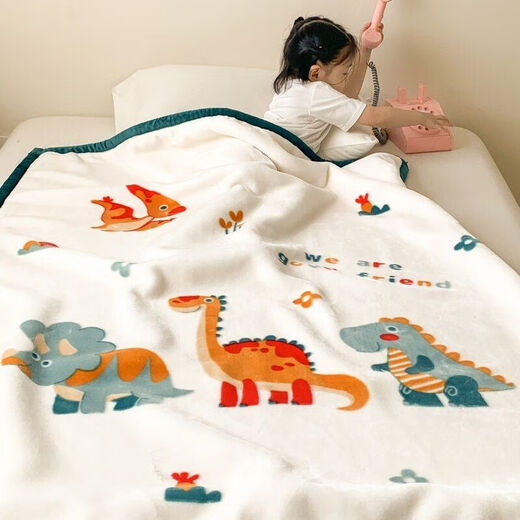 Children's blanket thickened autumn and winter double layer baby blanket small quilt kindergarten nap coral velvet blanket Dinosaur family 120cm*150cm double layer thickened 2.8Jin Jin equals 0.5kg