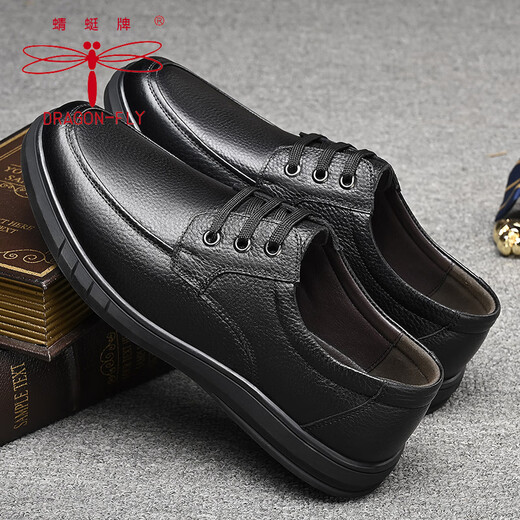 Dragonfly Brand Chaussures pour hommes Chaussures en cuir masculin Nouveau style Houstable Business Men's Casual Casual-Layer Cowhide Cuir One Foot Chaussures Lazy Chaussures Daddy Men 6627 noir 39