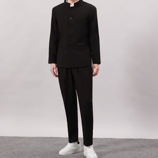GOKU men's tunic suit Chinese style Tang suit men's suit suit teenagers Chinese style stand collar black jacket national trend tunic suit + black trousers 2XL recommended 135-150Jin Jin equals 0.5 kg