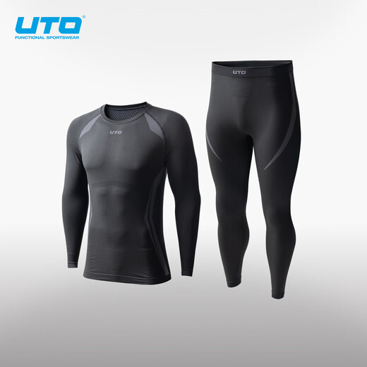 UTO quick-drying clothing suit for men and women, outdoor daily running, skiing and mountaineering sports thermal underwear, new autumn and winter products (daily commuting style), classic black, male XL