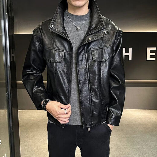 Playboy (PLAYBOY) Haining Motorcycle Leather Jacket Business Casual Lapel New Trendy Handsome Slim Men's Leather Jacket Short Style Brown 4XL Recommended 170-190 Jin Jin equals 0.5 kg