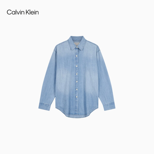 Calvin KleinJeans Spring and Autumn Women's American Trendy Retro Casual ck Light Blue Washed Cotton Loose Denim Shirt 346-denim light blue S