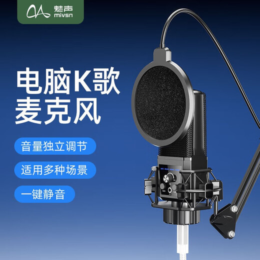 Meisheng microphone computer live broadcast anchor special noise reduction USB desktop gaming e-sports recording singing karaoke professional radio equipment MV3 (cantilever model with built-in sound effects and mobile phone adapter)