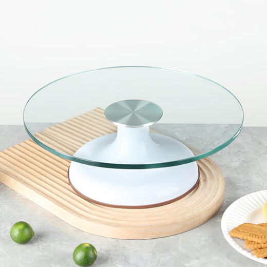 Turntable for birthday decoration, turntable, rotating plastered glass decoration table, household and commercial baking tool set, 12-inch double bearing thickened glass with anti-slip mat