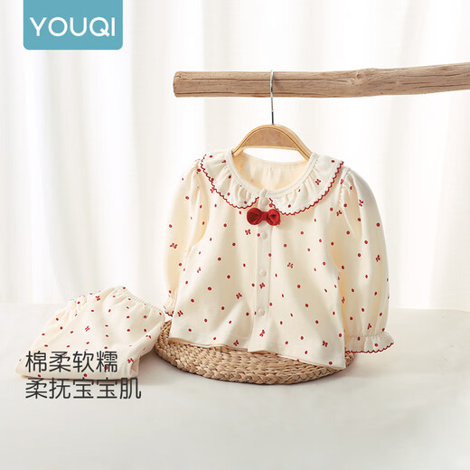 YouQi Baby Girl Suit Subs Spring и осень 2025 г. Новый ребенок с длинными рукавами и брюки милый маленький модный наряд абрикосовый цвет [мягкая кожаная, сладкая и милая] 90