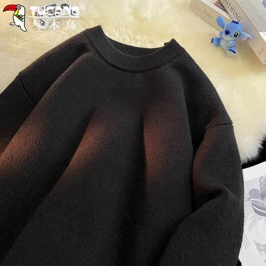 Woodpecker (TUCANO) sweater winter men's velvet thickened casual sweater with woolen clothes inside solid color soft waxy bottoming shirt