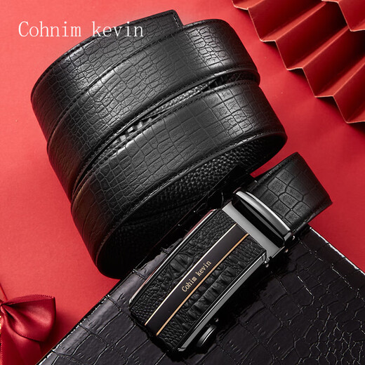 Cohnim kevin luxury leather men's belt automatic buckle trouser belt as a Valentine's Day birthday gift for father, husband and boyfriend ck06665 black belt with silver buckle out of stock