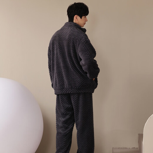 LangSha pajamas couple wear winter women's coral velvet plus velvet thickened warm cartoon casual wearable men's home clothes 9011 couple L female + 2XL male