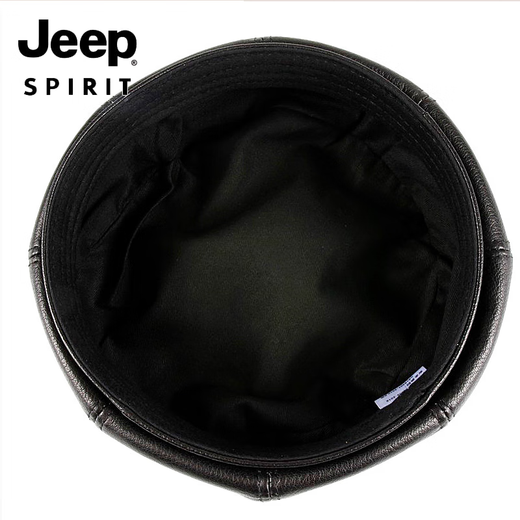 JEEP SPIRIT spring, autumn and winter genuine leather hat for men and women, middle-aged and elderly Korean style retro beanie octagonal hat trendy painter Bailey Dipumpkin black (first layer sheepskin) M (head circumference 55-56cm)
